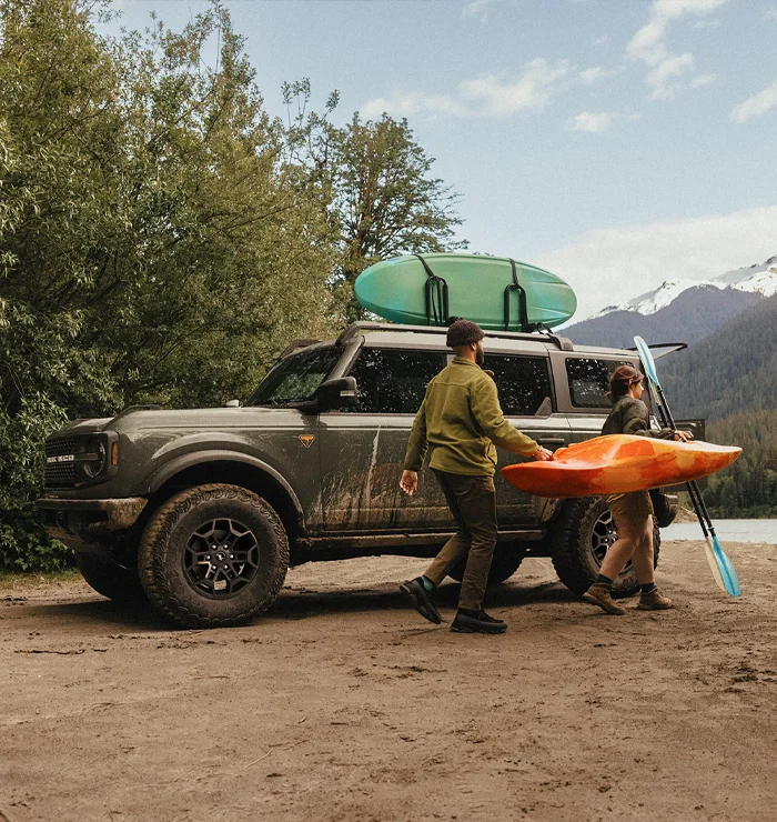 2026 Ford Bronco off-road capability 2026 Ford Bronco on a trail with removable doors off