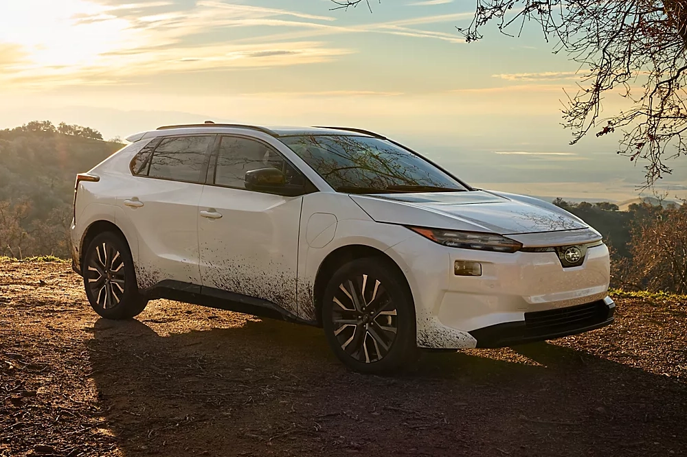 Subaru Solterra on a dirt road