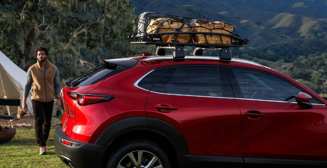 Mazda car with luggage rack